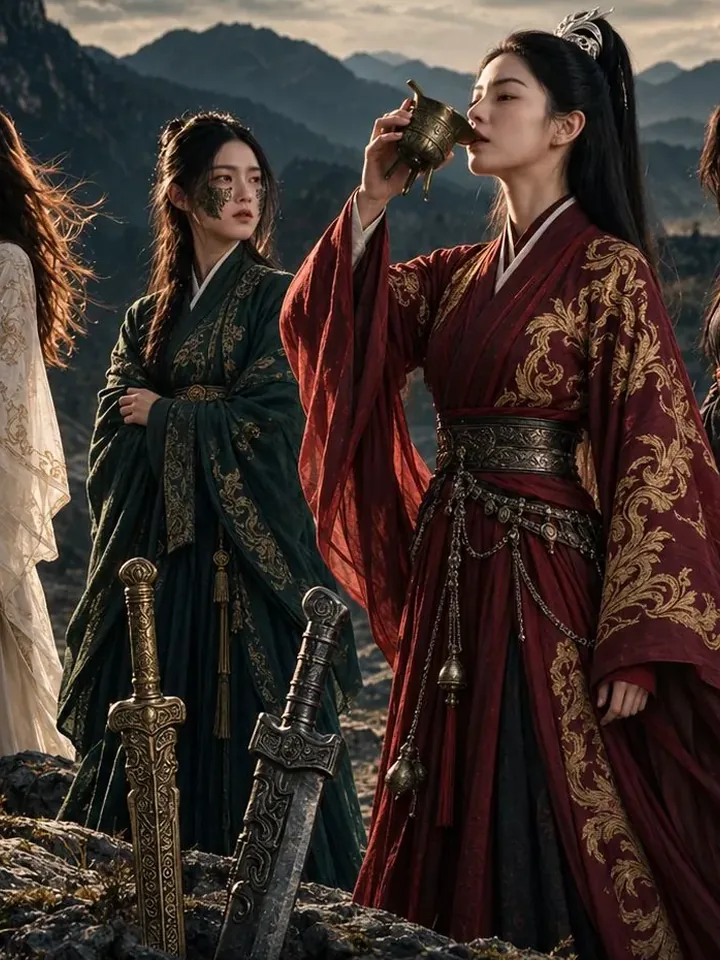 短剧《红颜堕》封面，古装女子在群山前举杯
